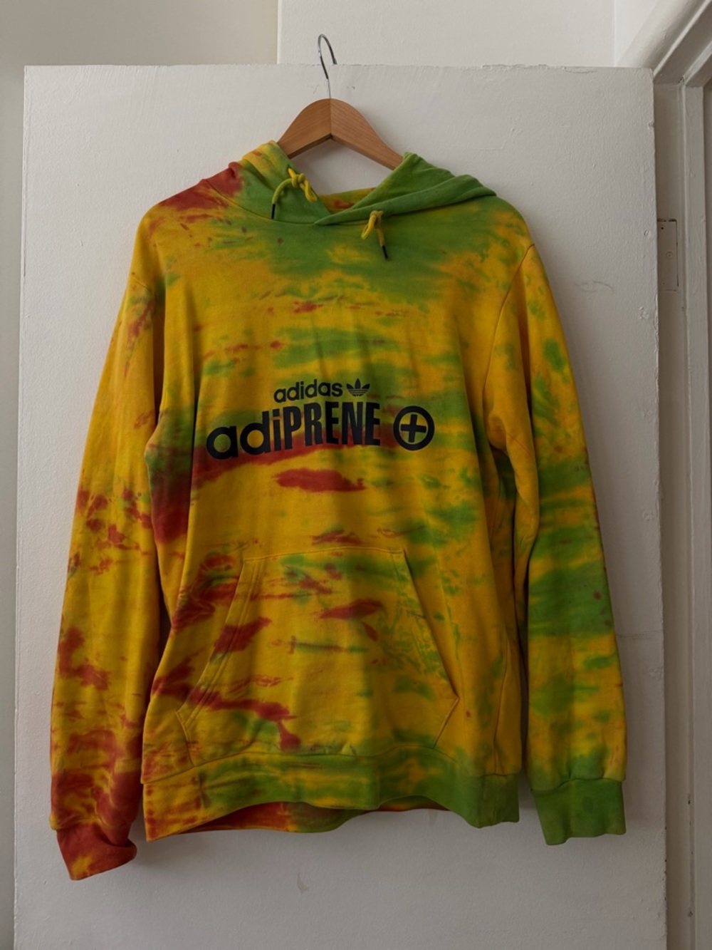 adidas adiPRENE Tie-Dye Hoodie in Yellow, Green & Red